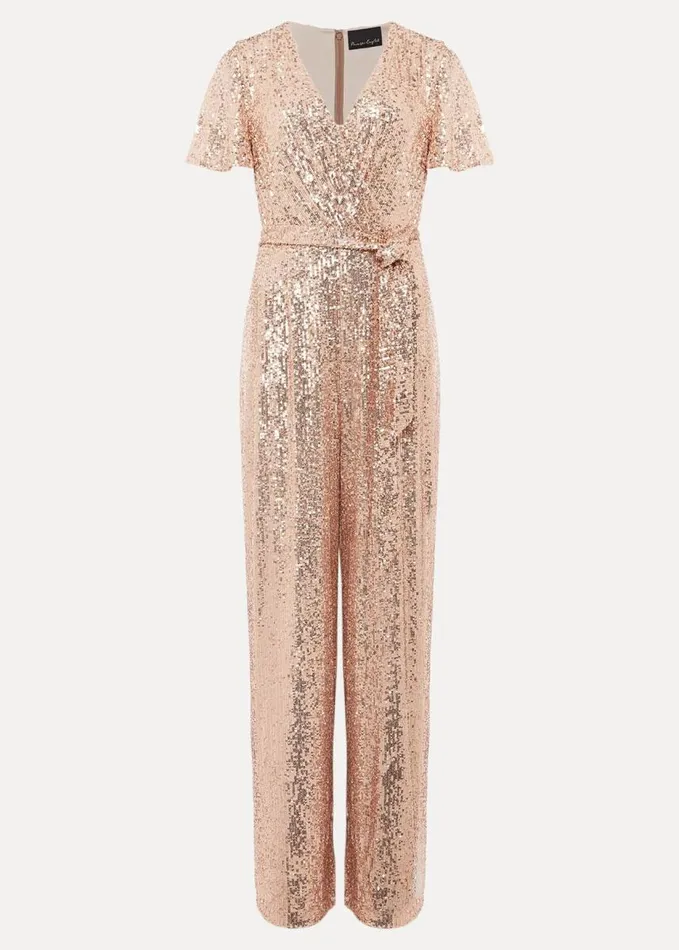 Phase Eight Alessandra Sequin Jumpsuit Rose Gold Women Dresses