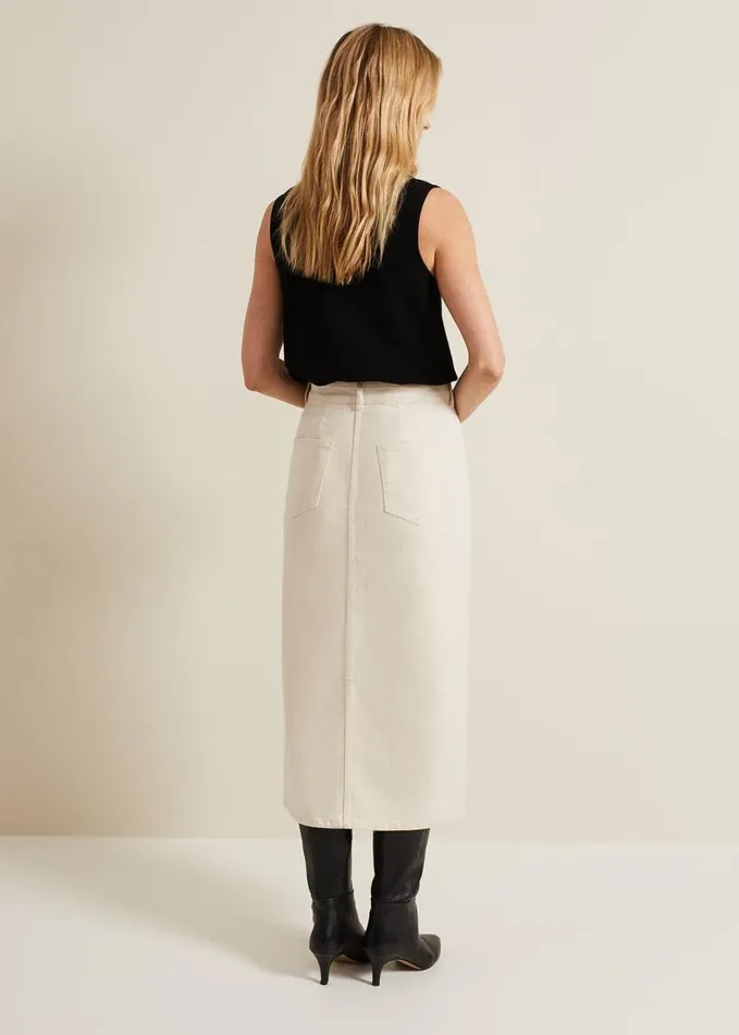Phase Eight Amani Ecru Denim Midi Skirt Natural Women Jeans