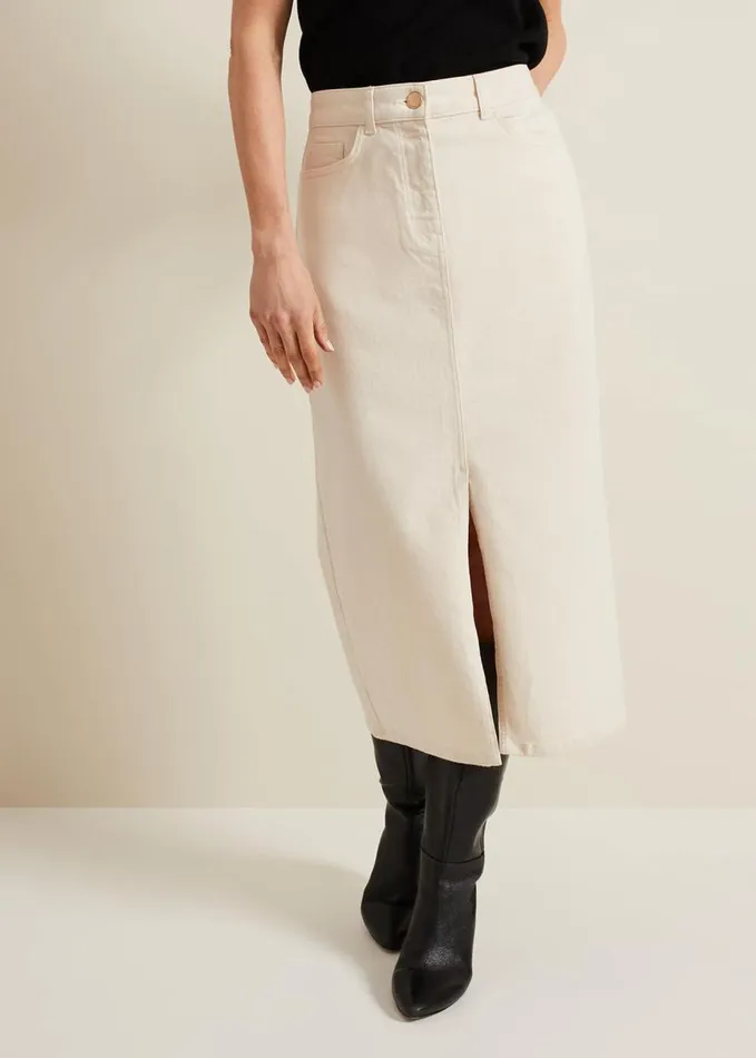 Phase Eight Amani Ecru Denim Midi Skirt Natural Women Jeans