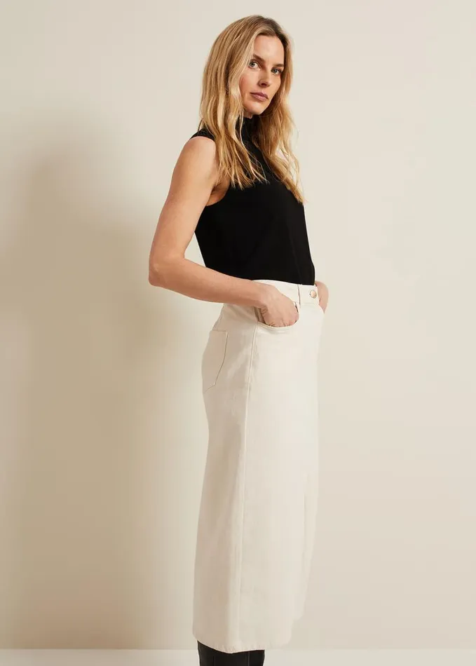 Phase Eight Amani Ecru Denim Midi Skirt Natural Women Jeans