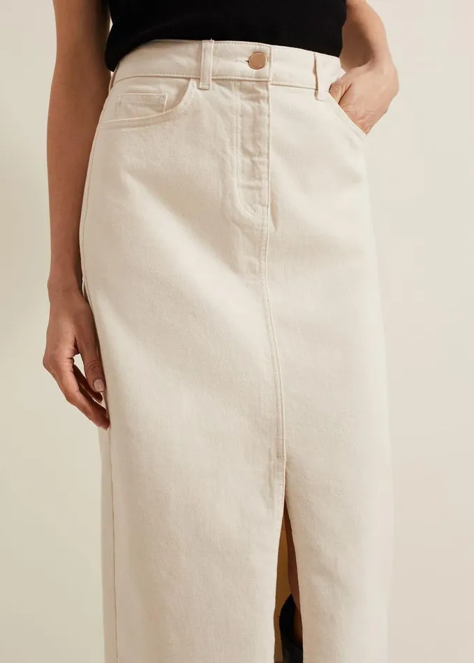 Phase Eight Amani Ecru Denim Midi Skirt Natural Women Jeans