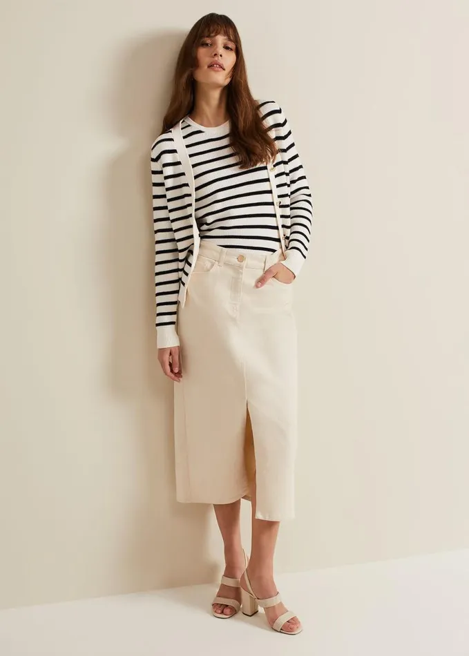 Phase Eight Amani Ecru Denim Midi Skirt Natural Women Jeans
