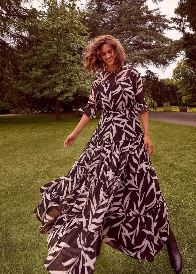 Phase Eight Amber Leaf Print Tiered Dress Blackblush Women Dresses