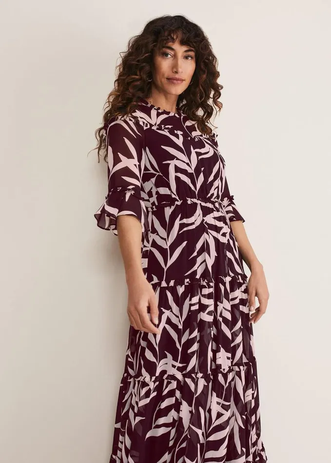 Phase Eight Amber Leaf Print Tiered Dress Blackblush Women Dresses