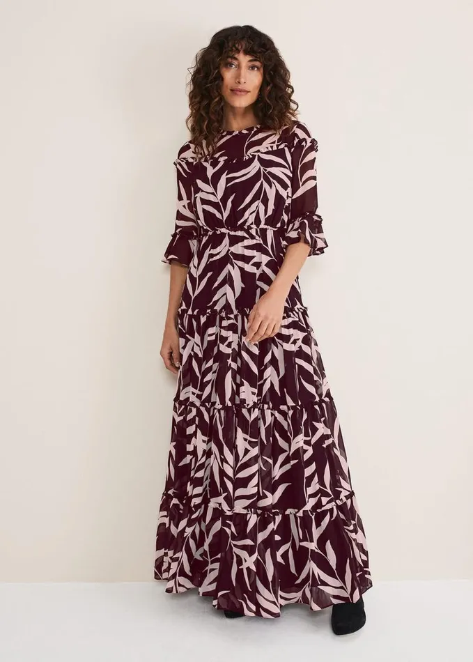 Phase Eight Amber Leaf Print Tiered Dress Blackblush Women Dresses