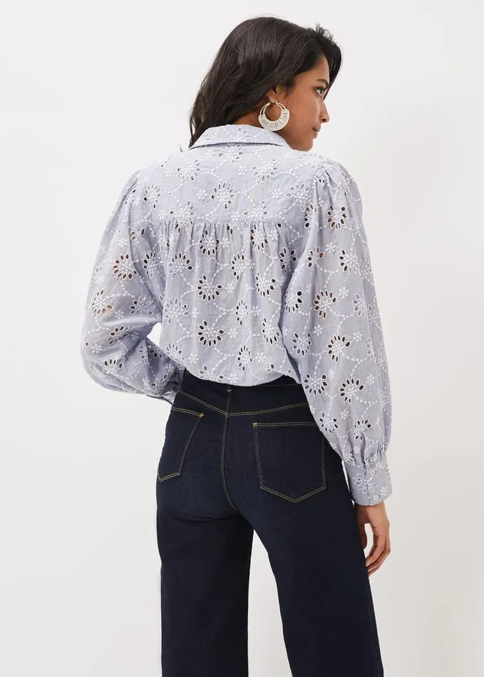 Phase Eight Amica Broderie Anglaise Blouse Chambray Women Shirts and Blouses