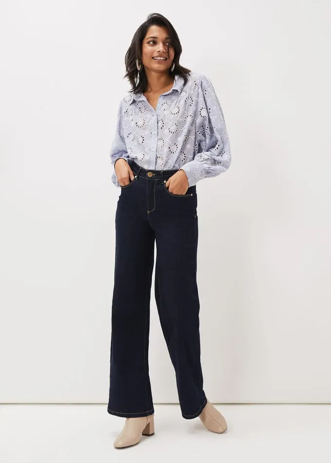 Phase Eight Amica Broderie Anglaise Blouse Chambray Women Shirts and Blouses