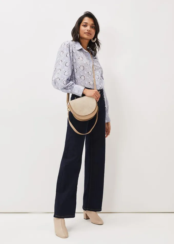 Phase Eight Amica Broderie Anglaise Blouse Chambray Women Shirts and Blouses