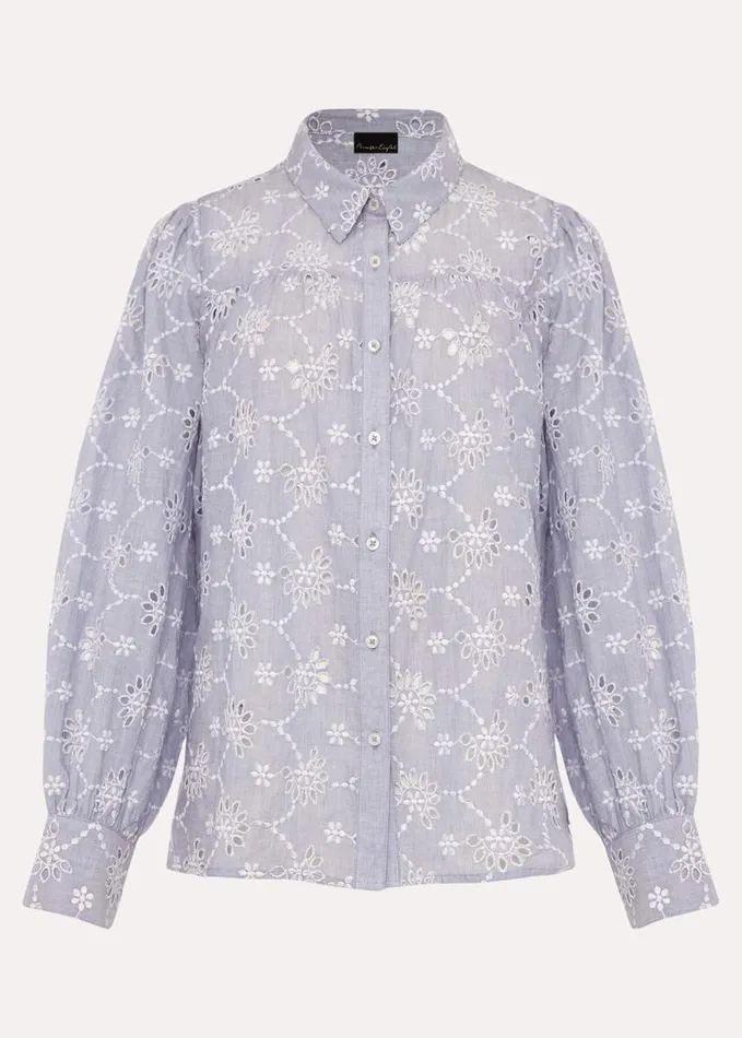Phase Eight Amica Broderie Anglaise Blouse Chambray Women Shirts and Blouses