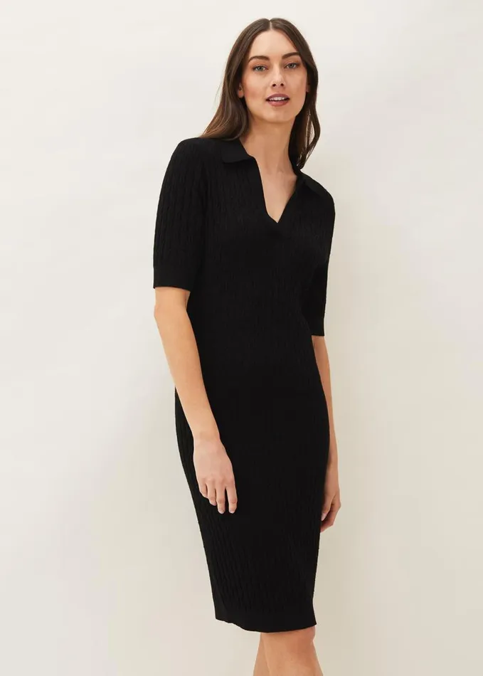 Phase Eight Analise Ribbed Knit Dress Black Women Dresses