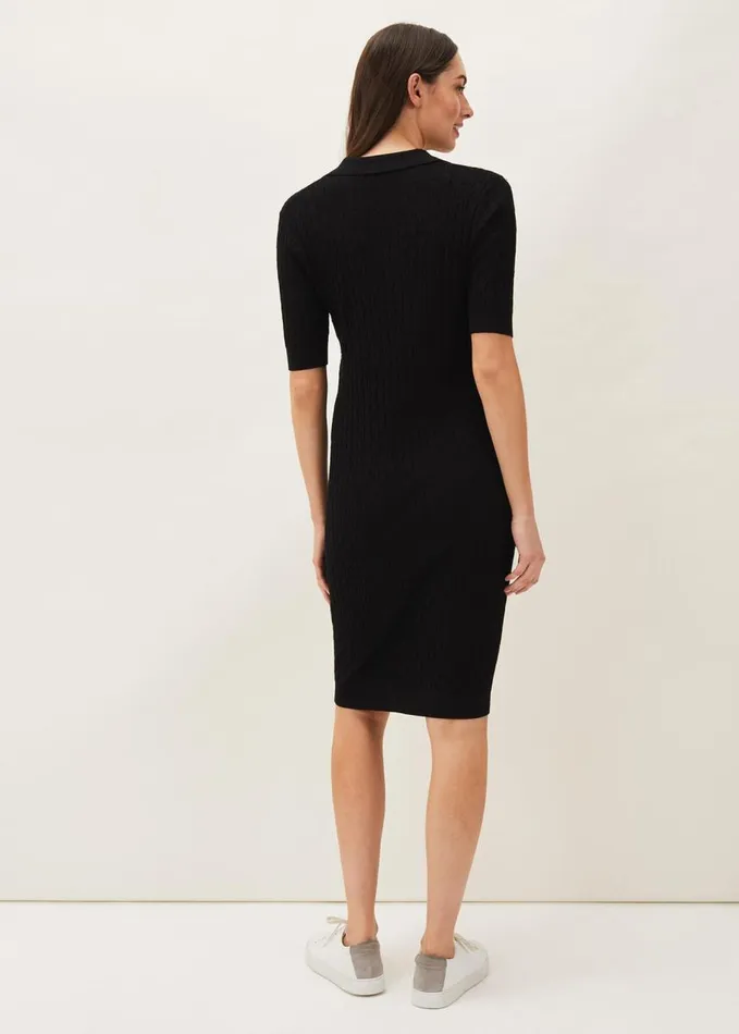 Phase Eight Analise Ribbed Knit Dress Black Women Dresses