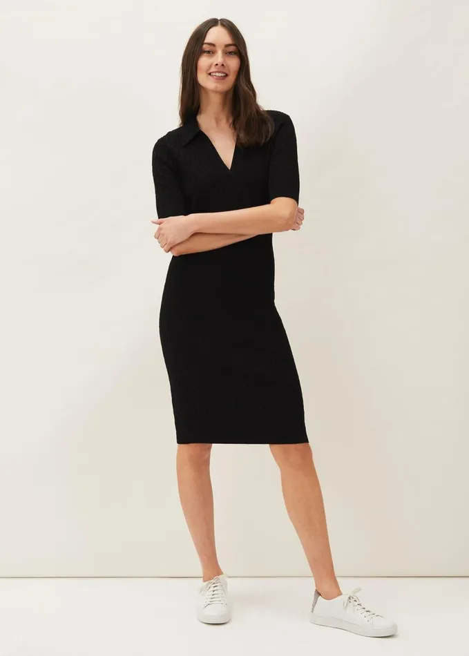 Phase Eight Analise Ribbed Knit Dress Black Women Dresses