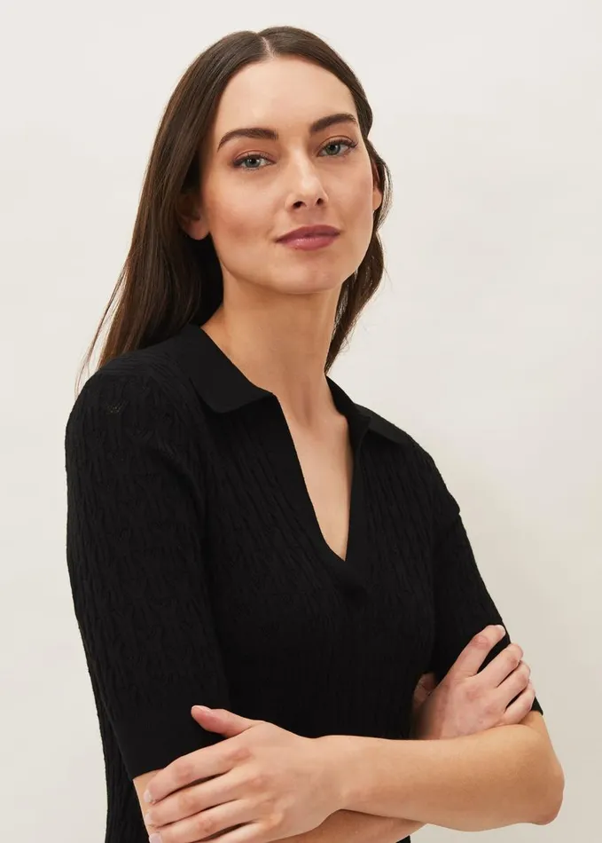 Phase Eight Analise Ribbed Knit Dress Black Women Dresses