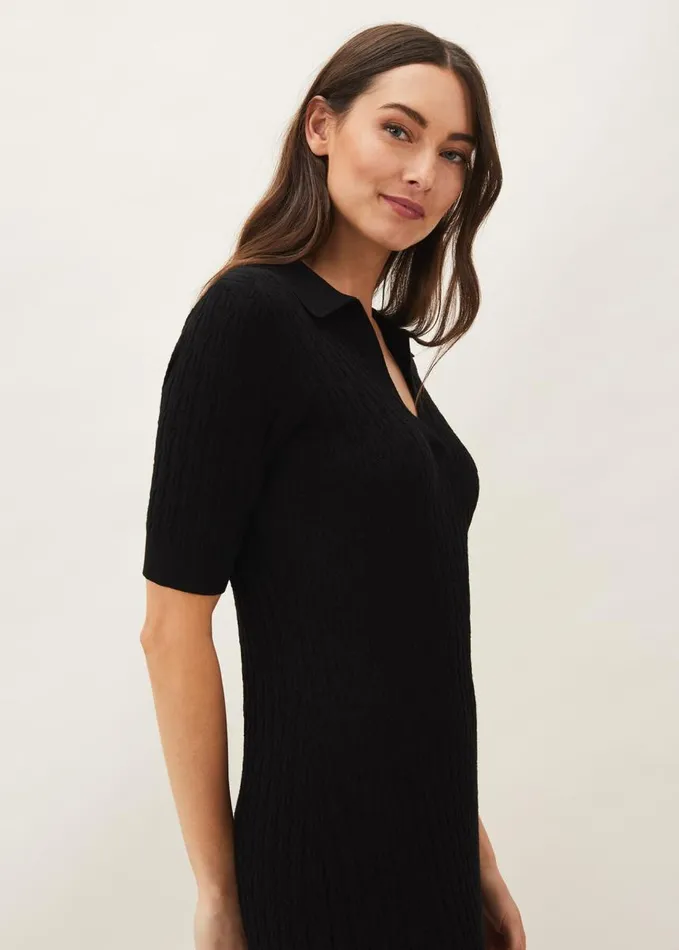 Phase Eight Analise Ribbed Knit Dress Black Women Dresses