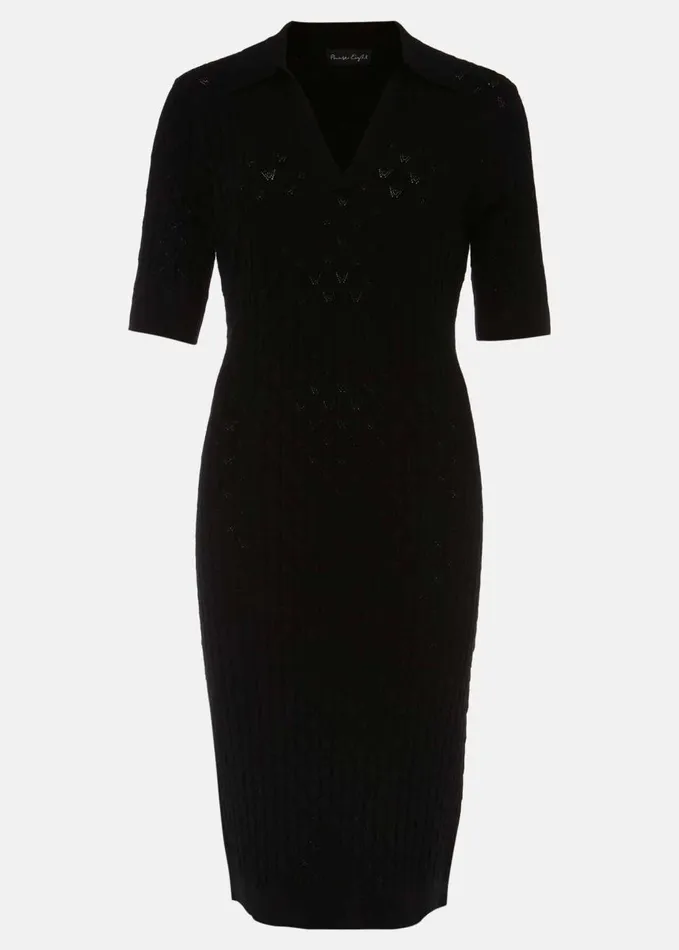 Phase Eight Analise Ribbed Knit Dress Black Women Dresses