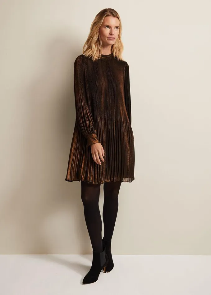 Phase Eight Annabel Foil Dress Gold Women Dresses