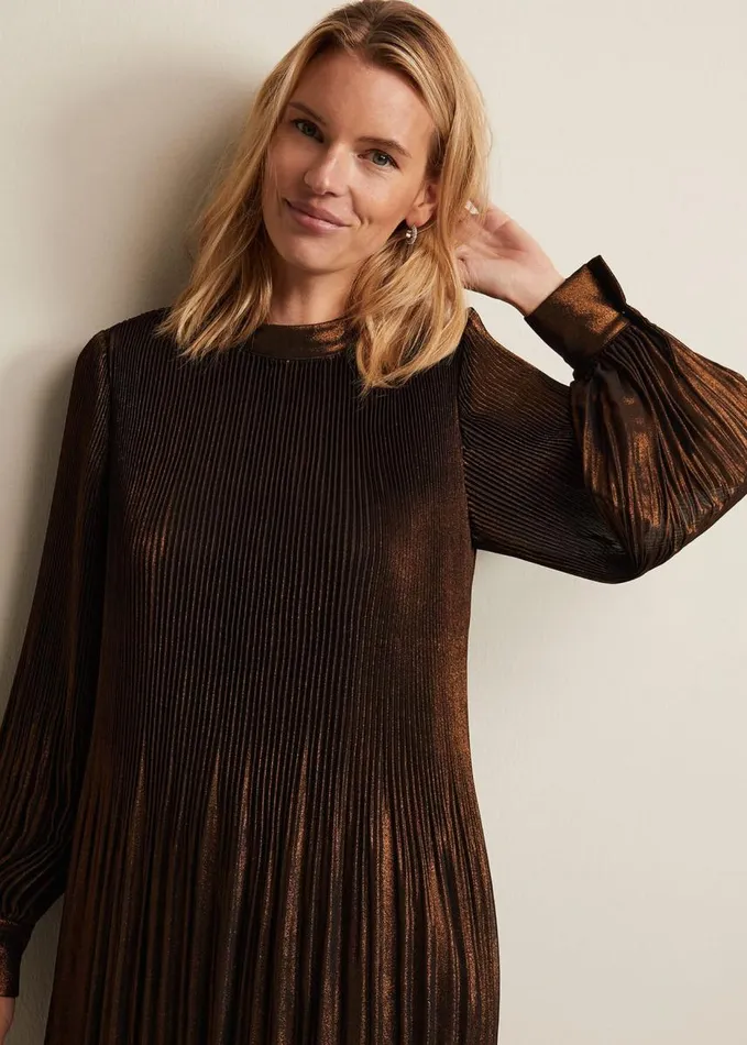 Phase Eight Annabel Foil Dress Gold Women Dresses