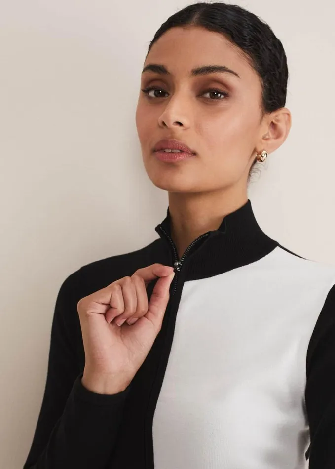 Phase Eight Arden Zip Detail Colourblock Knit Tunic Blackivory Women Dresses
