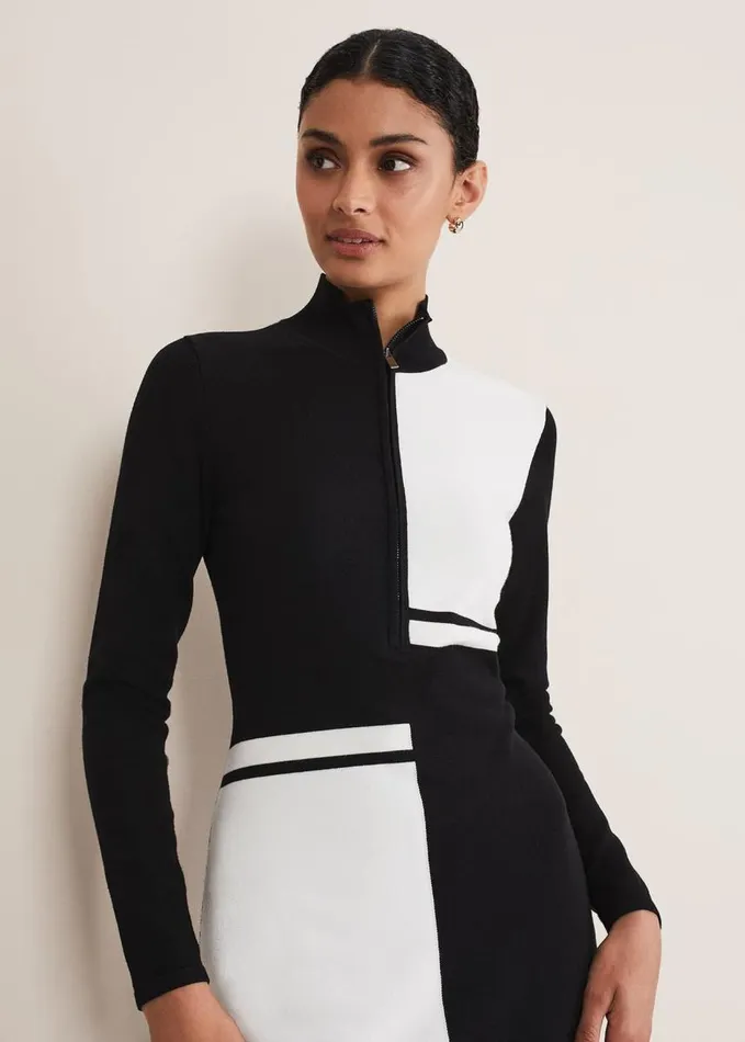 Phase Eight Arden Zip Detail Colourblock Knit Tunic Blackivory Women Dresses