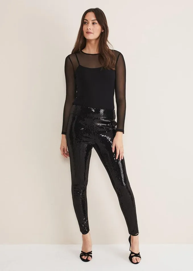 Phase Eight Ausha Black Sequin Leggings Black Women Trousers