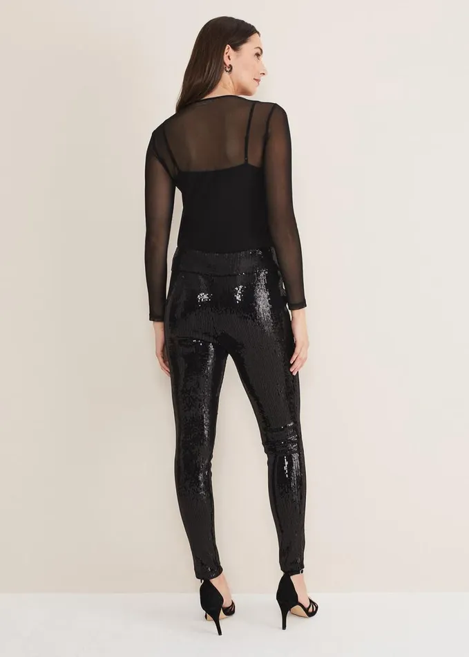 Phase Eight Ausha Black Sequin Leggings Black Women Trousers