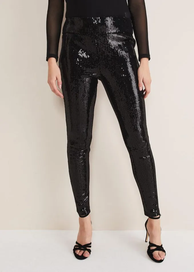 Phase Eight Ausha Black Sequin Leggings Black Women Trousers