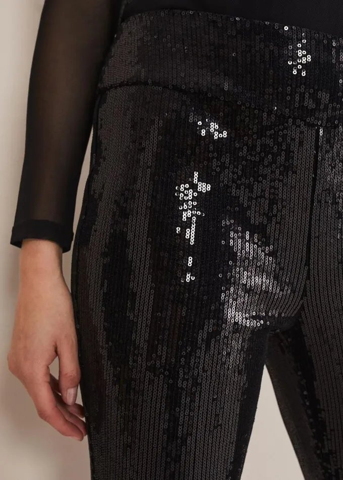Phase Eight Ausha Black Sequin Leggings Black Women Trousers