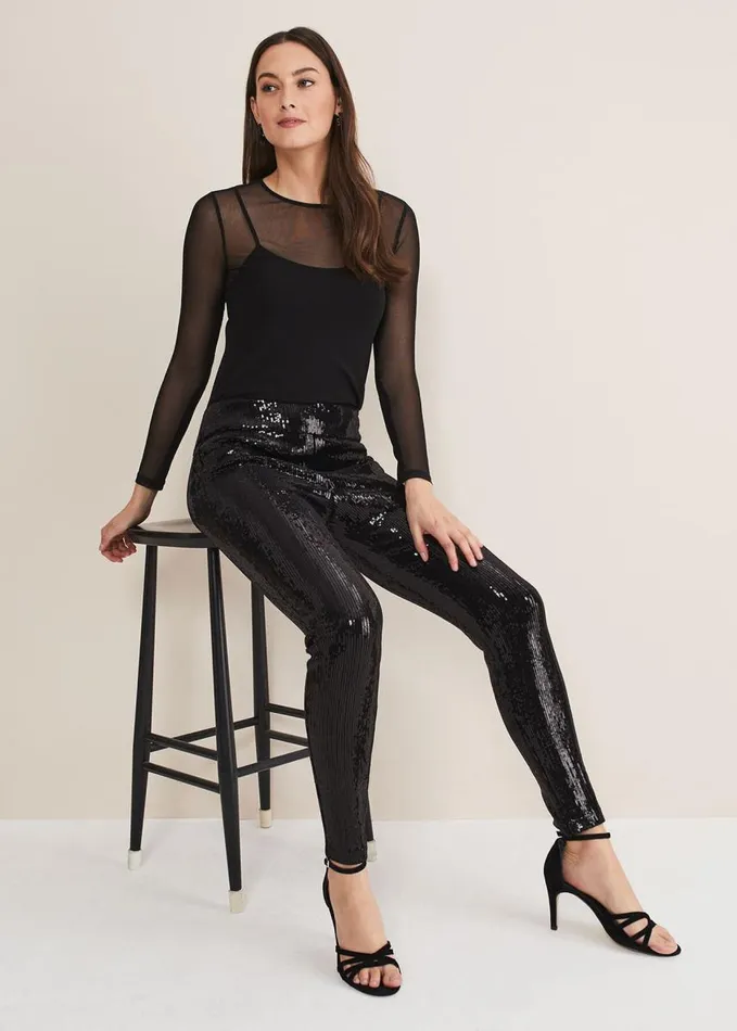 Phase Eight Ausha Black Sequin Leggings Black Women Trousers
