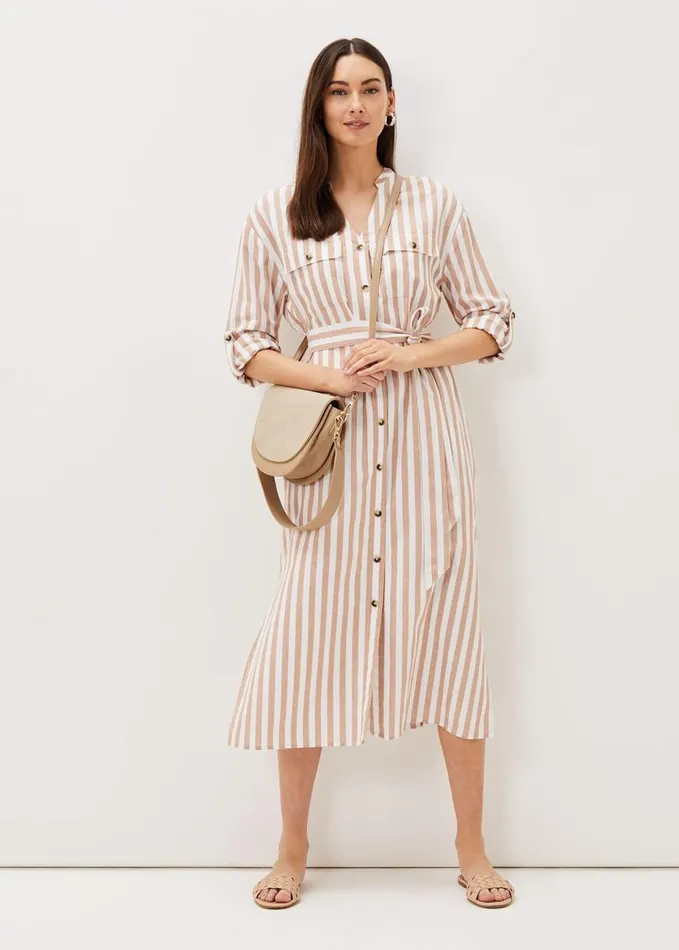 Phase Eight Ayden Stripe Dress Stonewhite Women Dresses