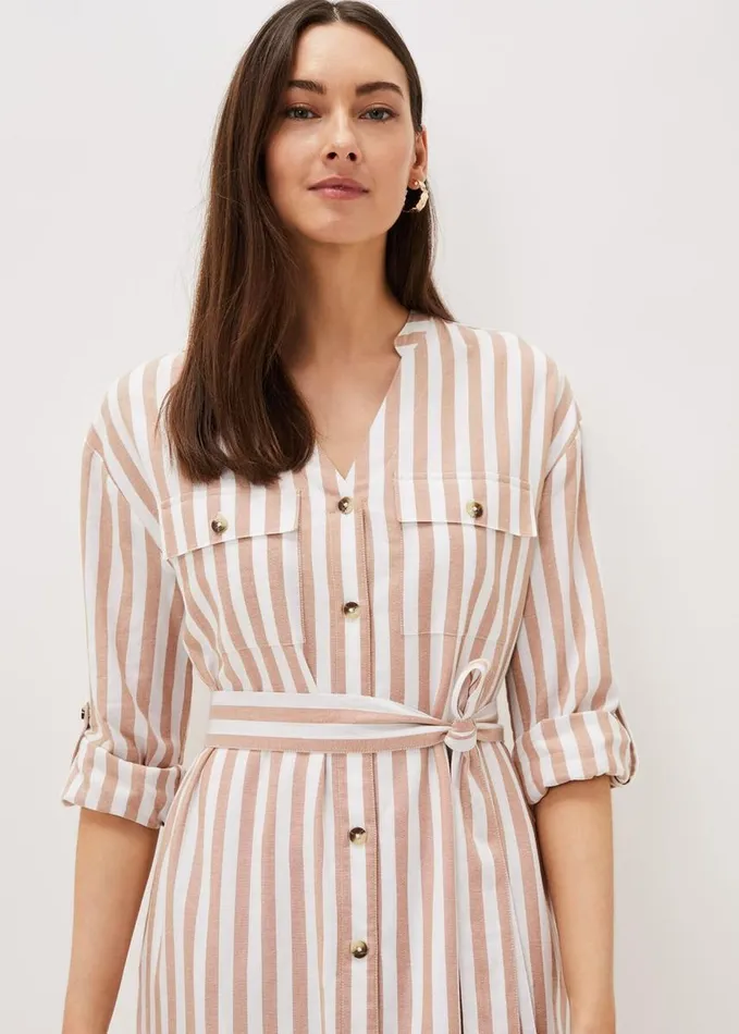 Phase Eight Ayden Stripe Dress Stonewhite Women Dresses