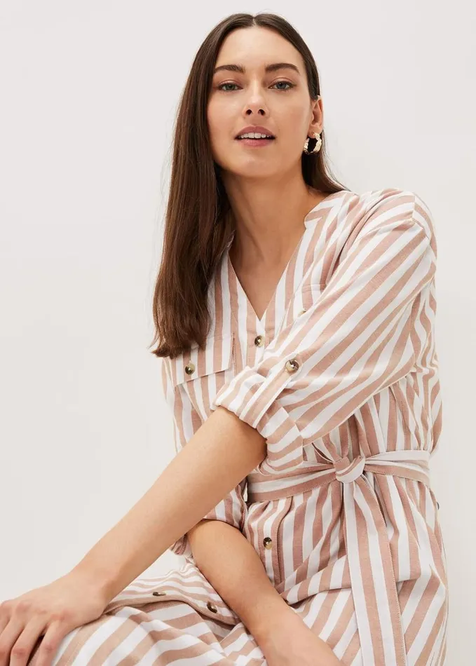 Phase Eight Ayden Stripe Dress Stonewhite Women Dresses