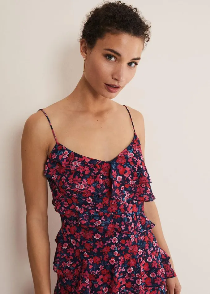Phase Eight Ballie Floral Ruffled Midi Dress Navymulti Women Dresses