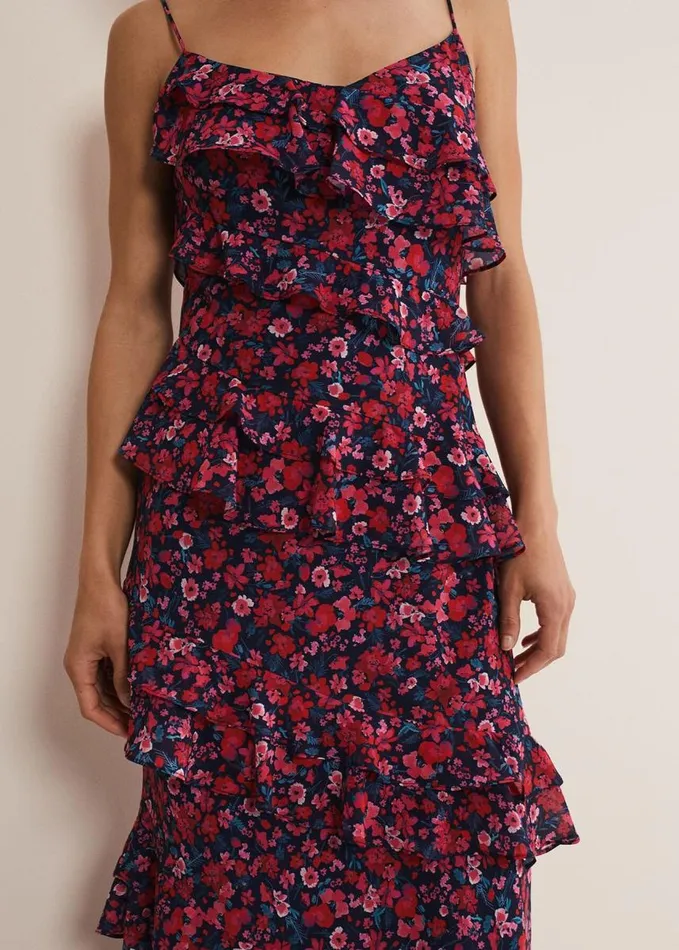 Phase Eight Ballie Floral Ruffled Midi Dress Navymulti Women Dresses