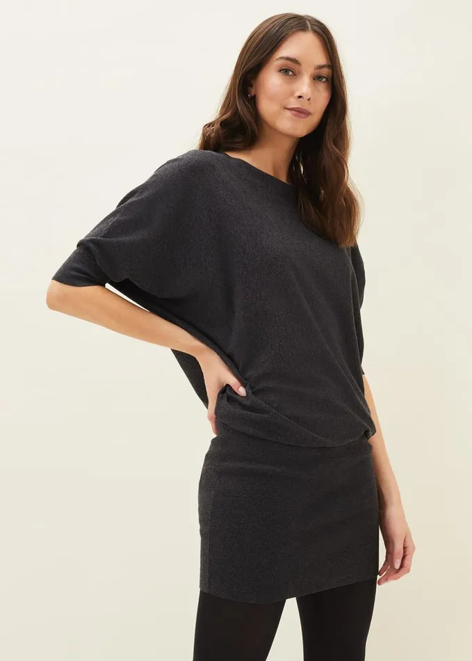 Phase Eight Becca Batwing Knitted Dress Charcoal Women Dresses