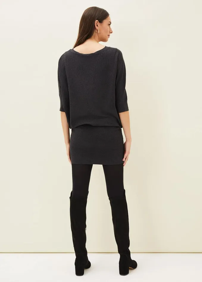 Phase Eight Becca Batwing Knitted Dress Charcoal Women Dresses