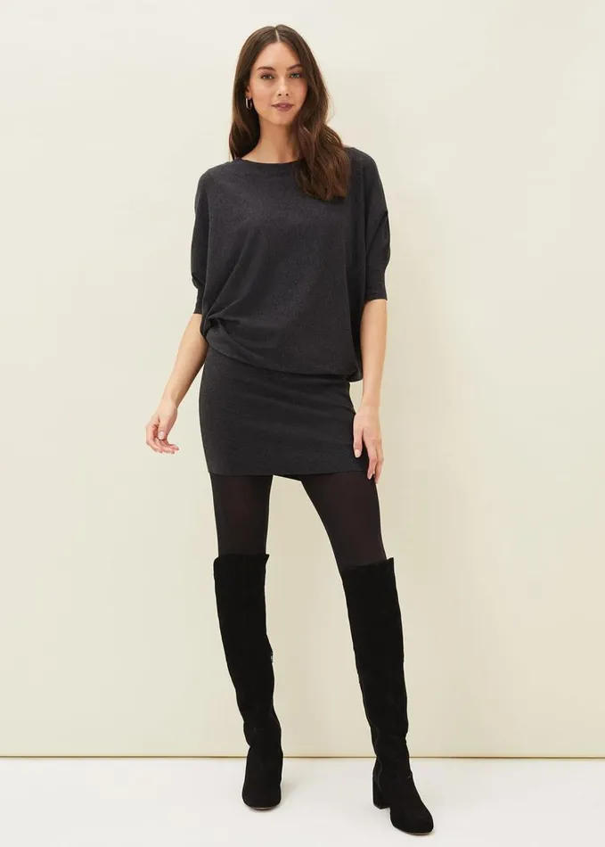 Phase Eight Becca Batwing Knitted Dress Charcoal Women Dresses