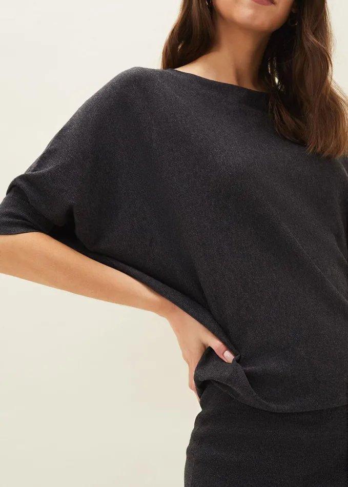 Phase Eight Becca Batwing Knitted Dress Charcoal Women Dresses