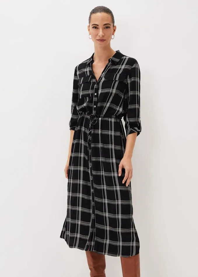 Phase Eight Bernadette Check Midi Dress Blackivory Women Dresses