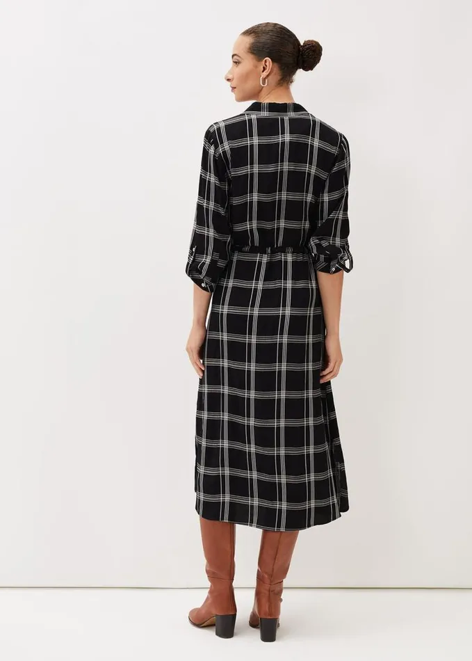 Phase Eight Bernadette Check Midi Dress Blackivory Women Dresses