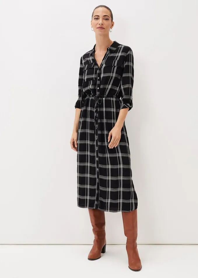 Phase Eight Bernadette Check Midi Dress Blackivory Women Dresses