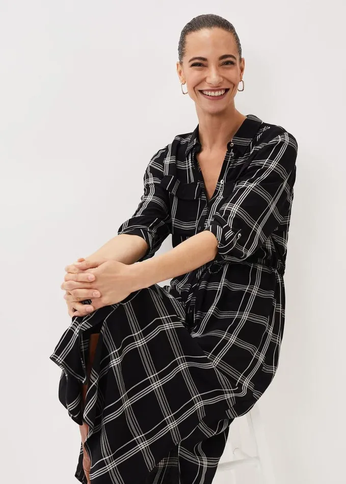 Phase Eight Bernadette Check Midi Dress Blackivory Women Dresses