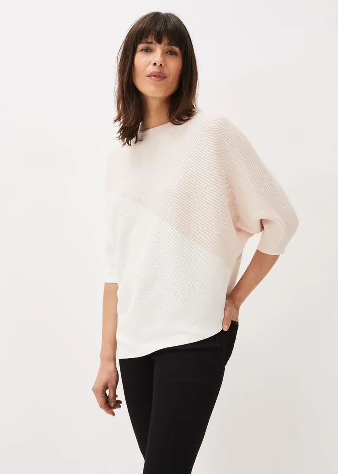 Phase Eight Bethanie Colourblock Ribbed Asymmetric Hem Jumper Pale Pink Women Knitwear