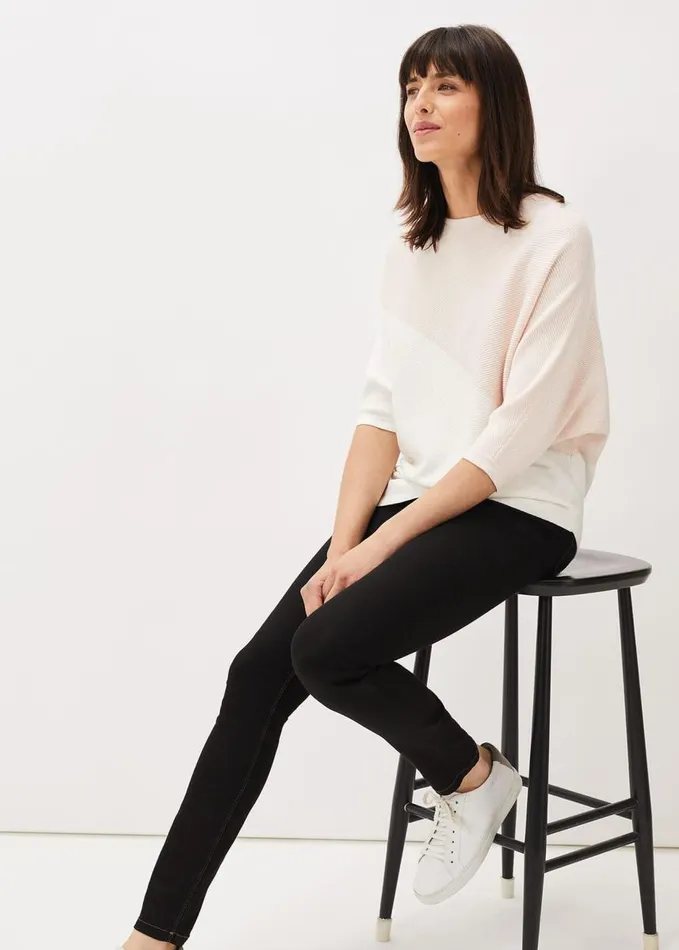 Phase Eight Bethanie Colourblock Ribbed Asymmetric Hem Jumper Pale Pink Women Knitwear