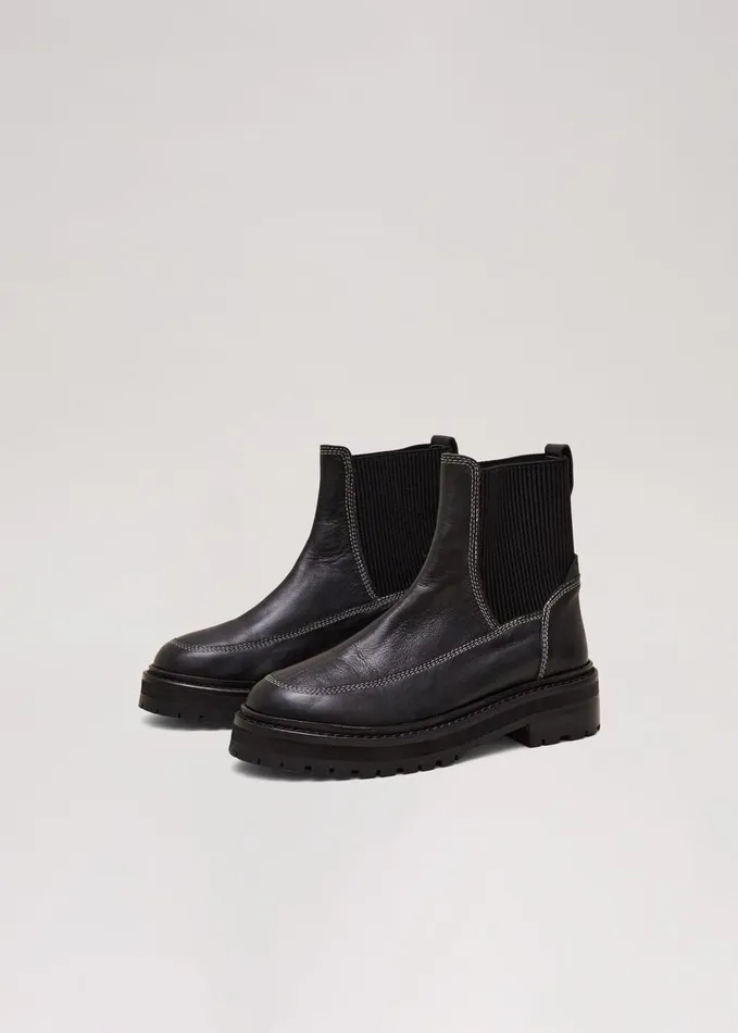 Phase Eight Black Feature Stitch Chunky Chelsea Boot Black Women Boots
