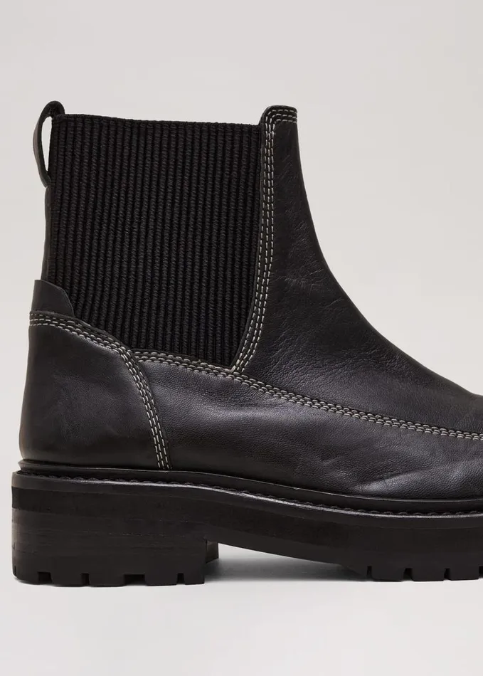 Phase Eight Black Feature Stitch Chunky Chelsea Boot Black Women Boots