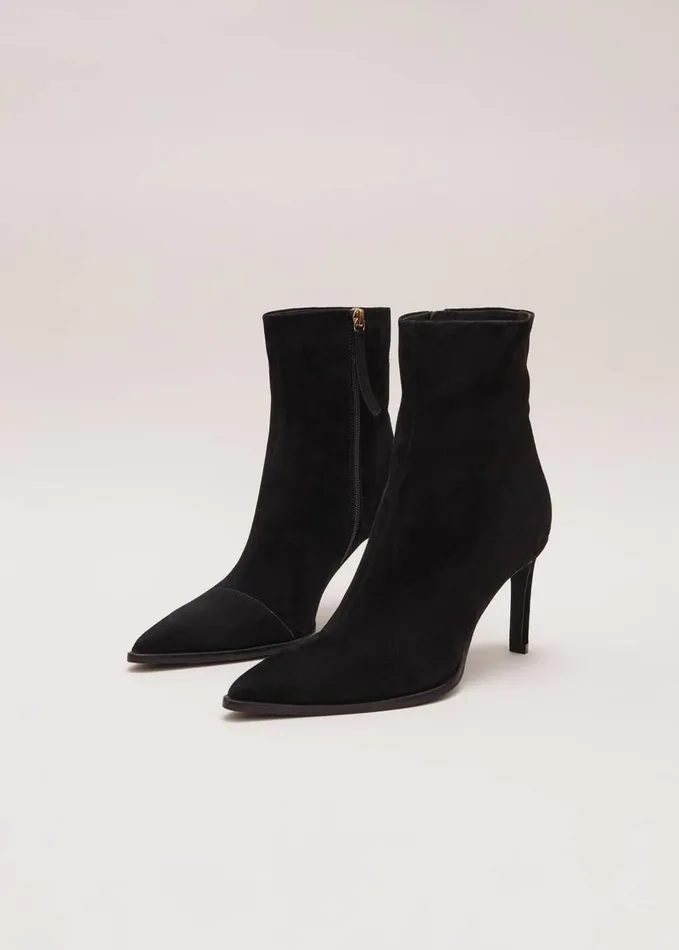 Phase Eight Black Suede Ponited Heeled Boots Black Women Boots