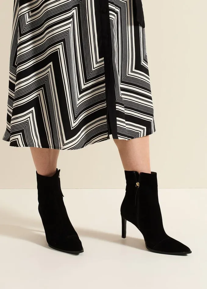 Phase Eight Black Suede Ponited Heeled Boots Black Women Boots
