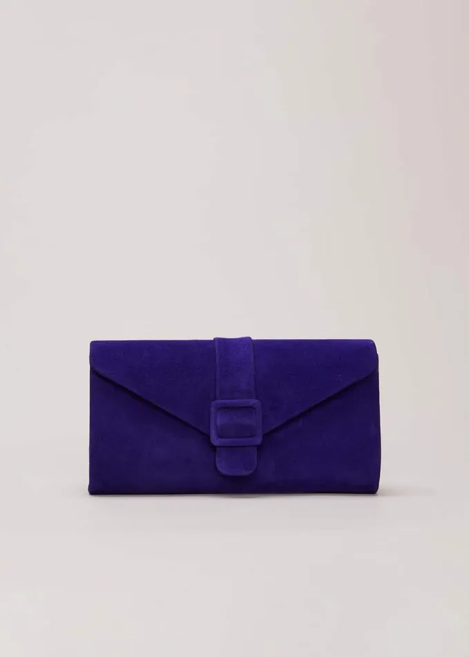 Phase Eight Blue Suede Clutch Bag Blue Women Bags and Clutches