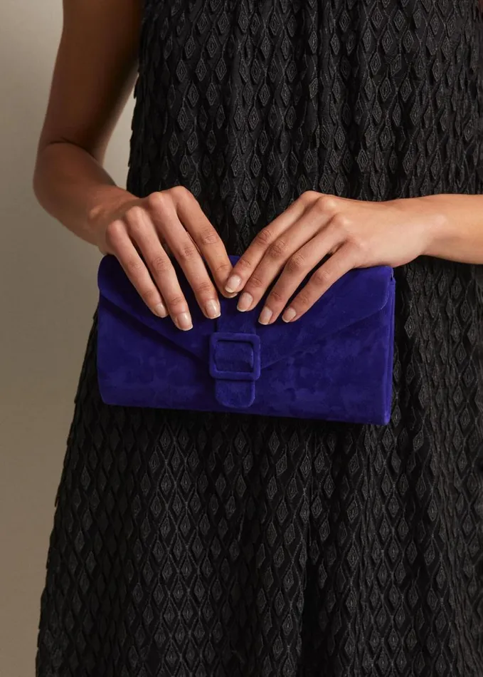 Phase Eight Blue Suede Clutch Bag Blue Women Bags and Clutches