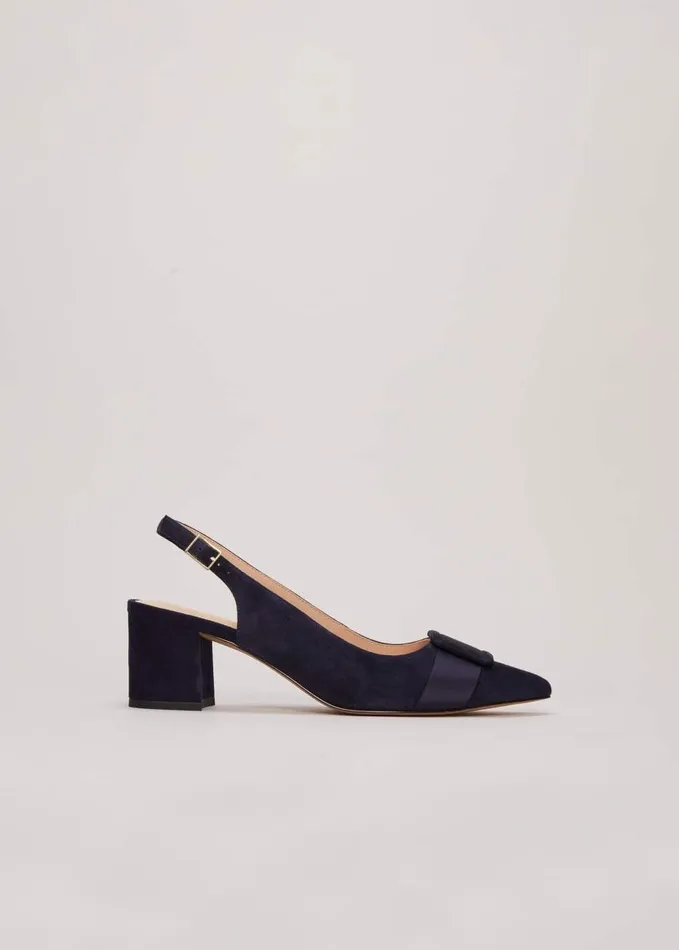 Phase Eight Blue Suede Slingback Heels Navy Women Heels
